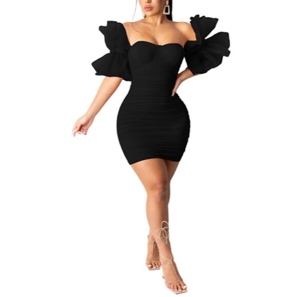 Women's Puffed Sleeve Bodycon Dress- Size Large - Picture 4 of 6